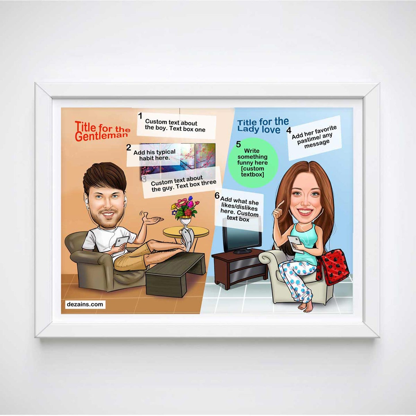 Caricature Poster for Couple - Long Distance - withmuchlove