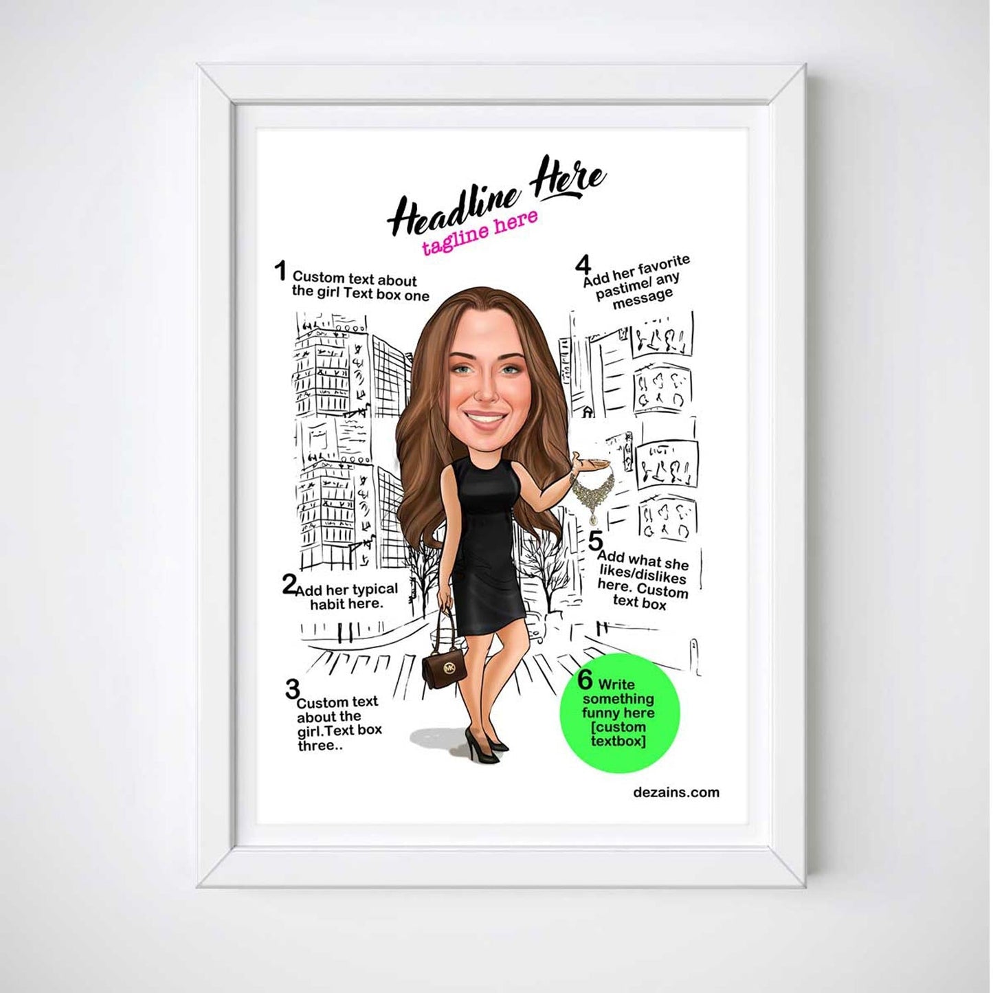 Caricature Poster for Her - Black Dress - withmuchlove