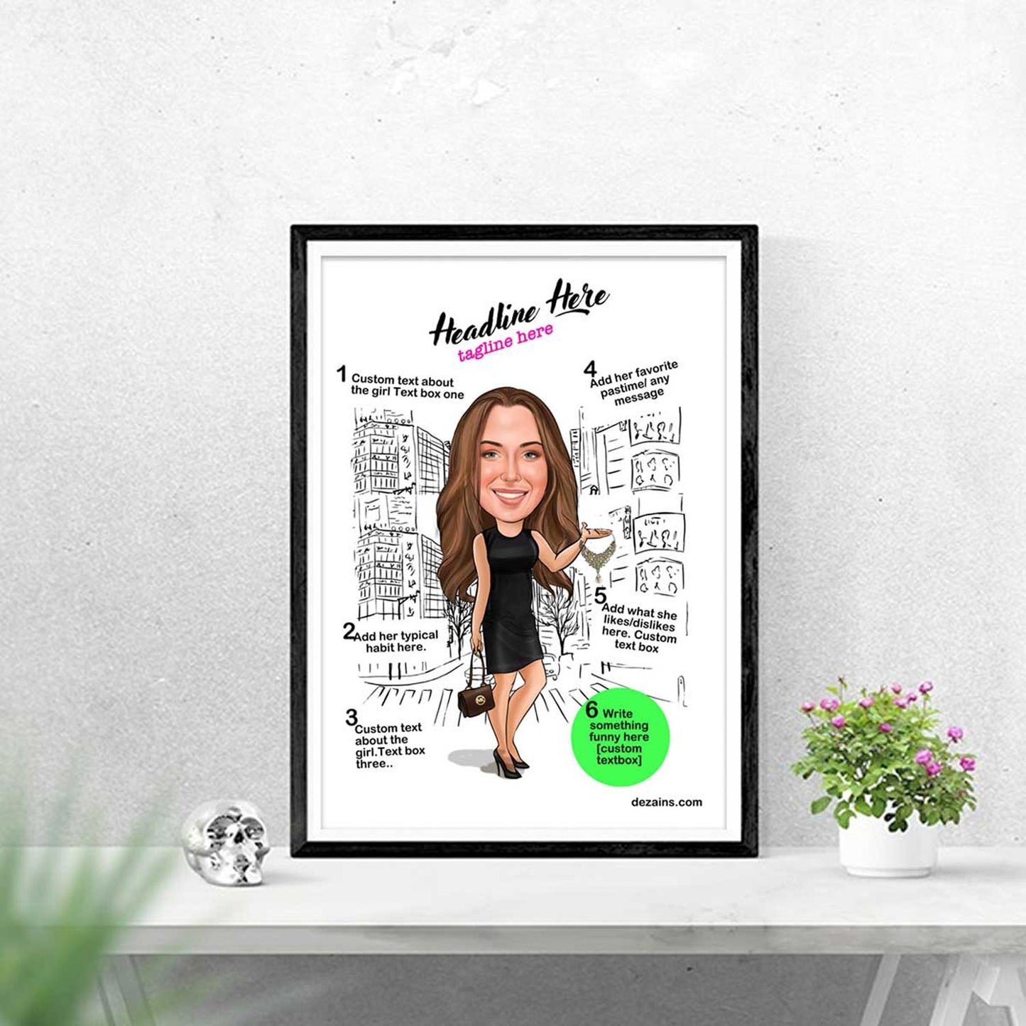 Caricature Poster for Her - Black Dress - withmuchlove