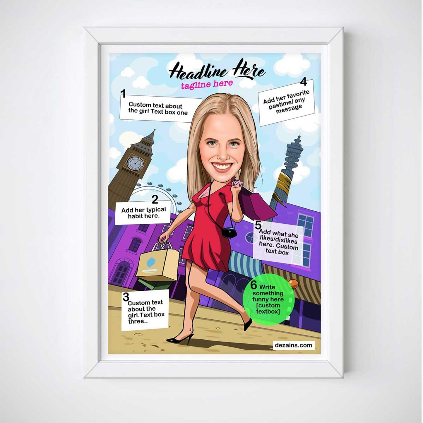 Caricature Poster for Her - Shopping Travelling - withmuchlove