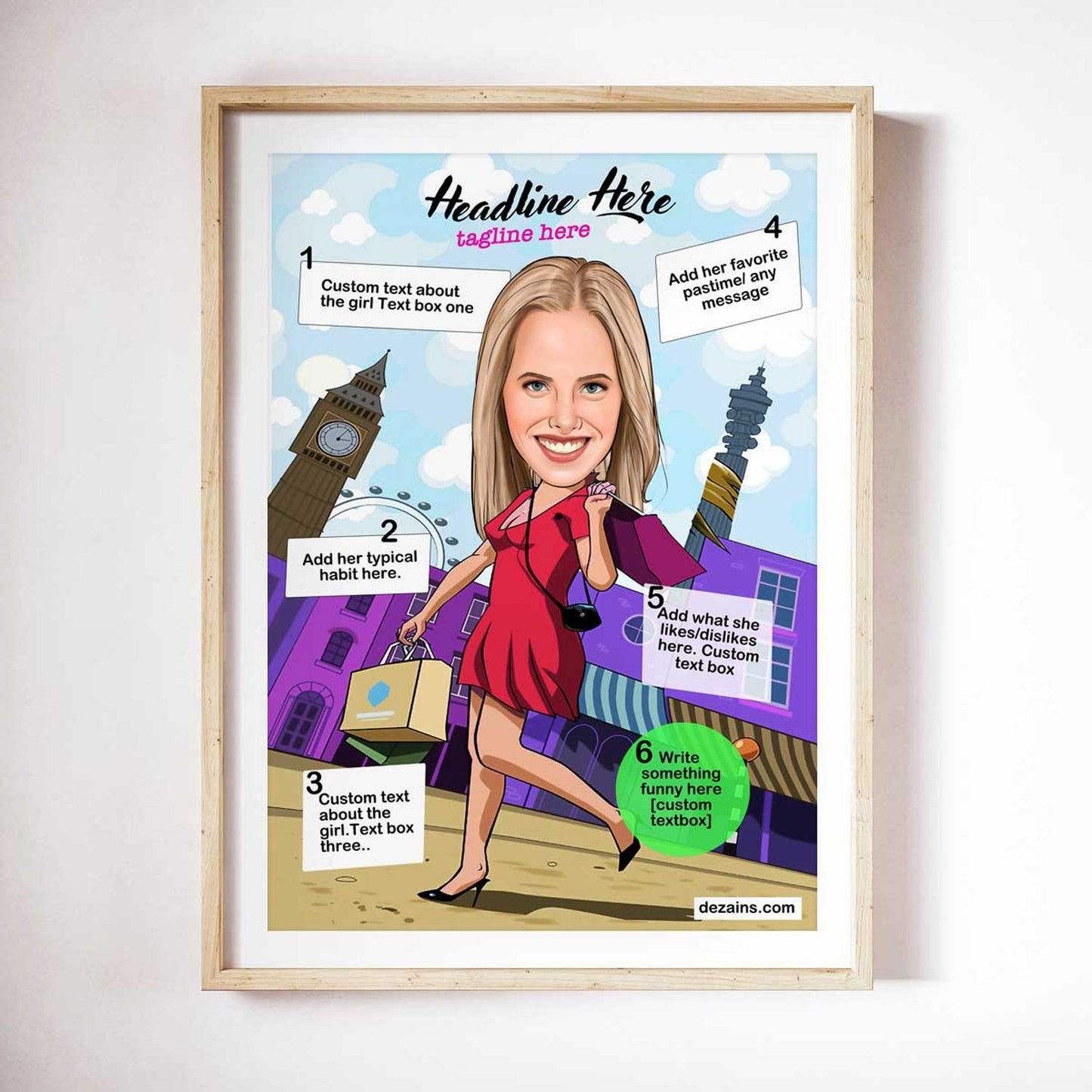 Caricature Poster for Her - Shopping Travelling - withmuchlove