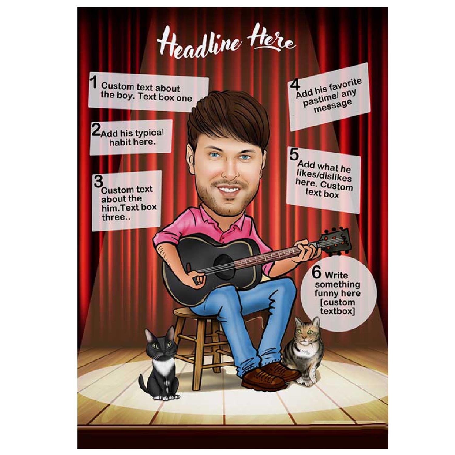 Caricature Poster for Him - Guitarist - withmuchlove