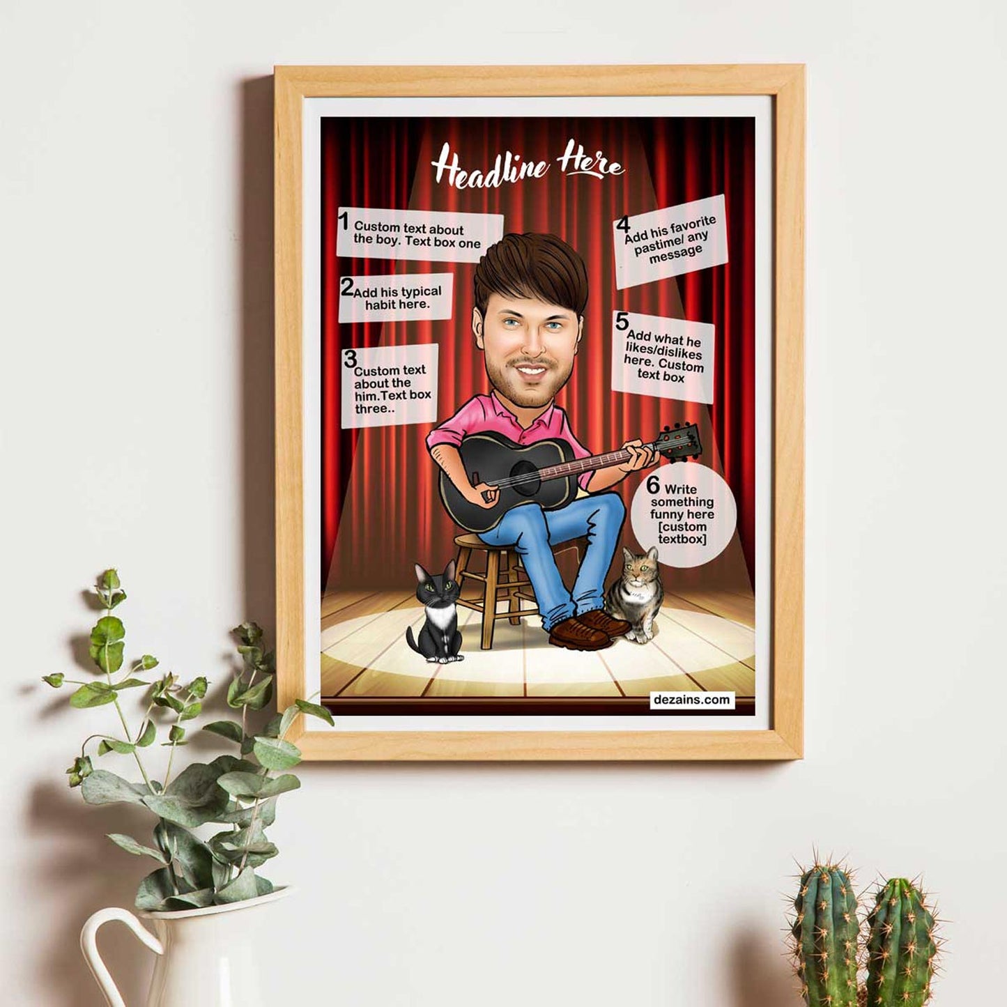 Caricature Poster for Him - Guitarist - withmuchlove