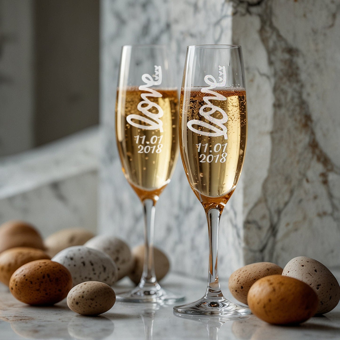 Custom Date Engraved Champagne Glasses | Set of 2 - withmuchlove