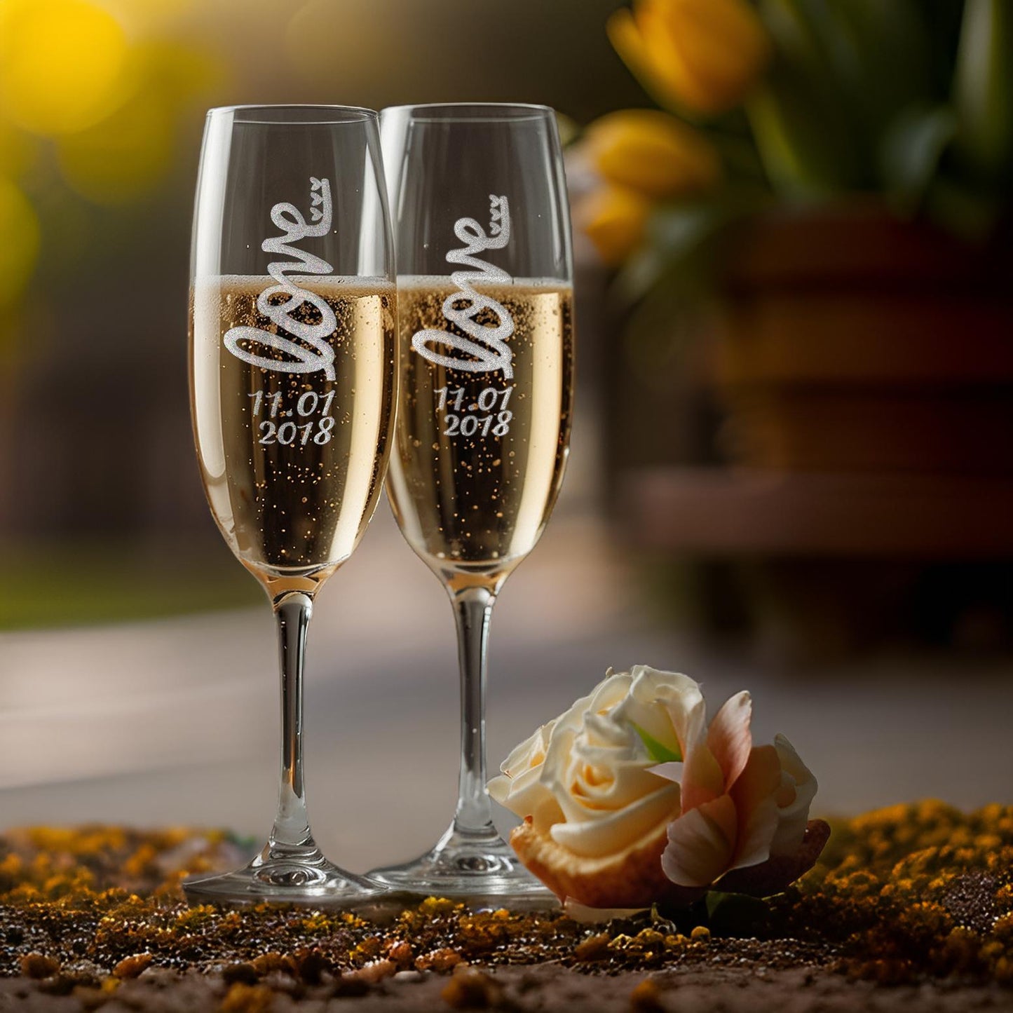 Custom Date Engraved Champagne Glasses | Set of 2 - withmuchlove