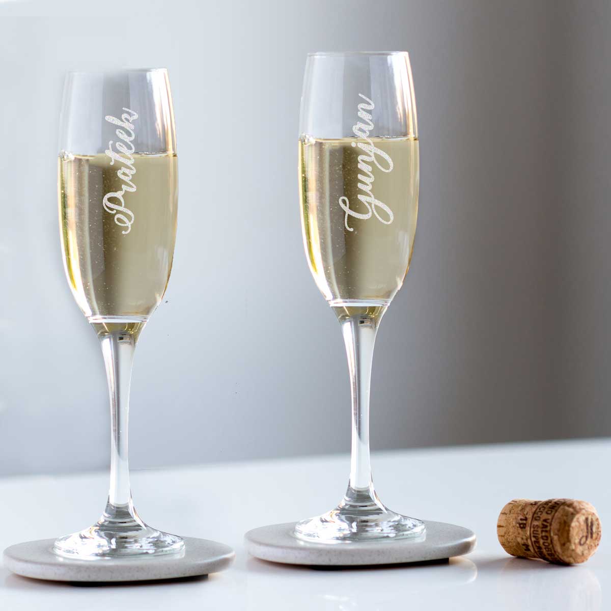 Custom Engraved Champagne Glasses | Set of 2 | Names - withmuchlove