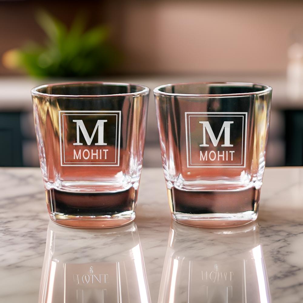 Custom Engraved Whiskey Glasses | Set of 2 | Initial + Name - withmuchlove