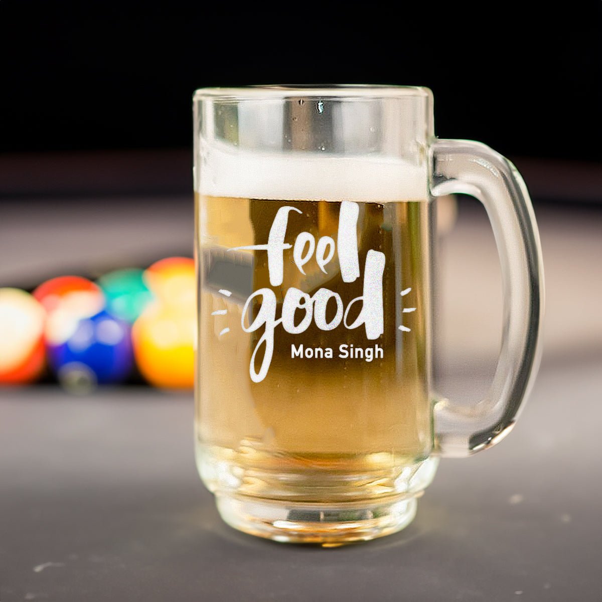 Feel Good Engraved Beer Mug | Name - withmuchlove