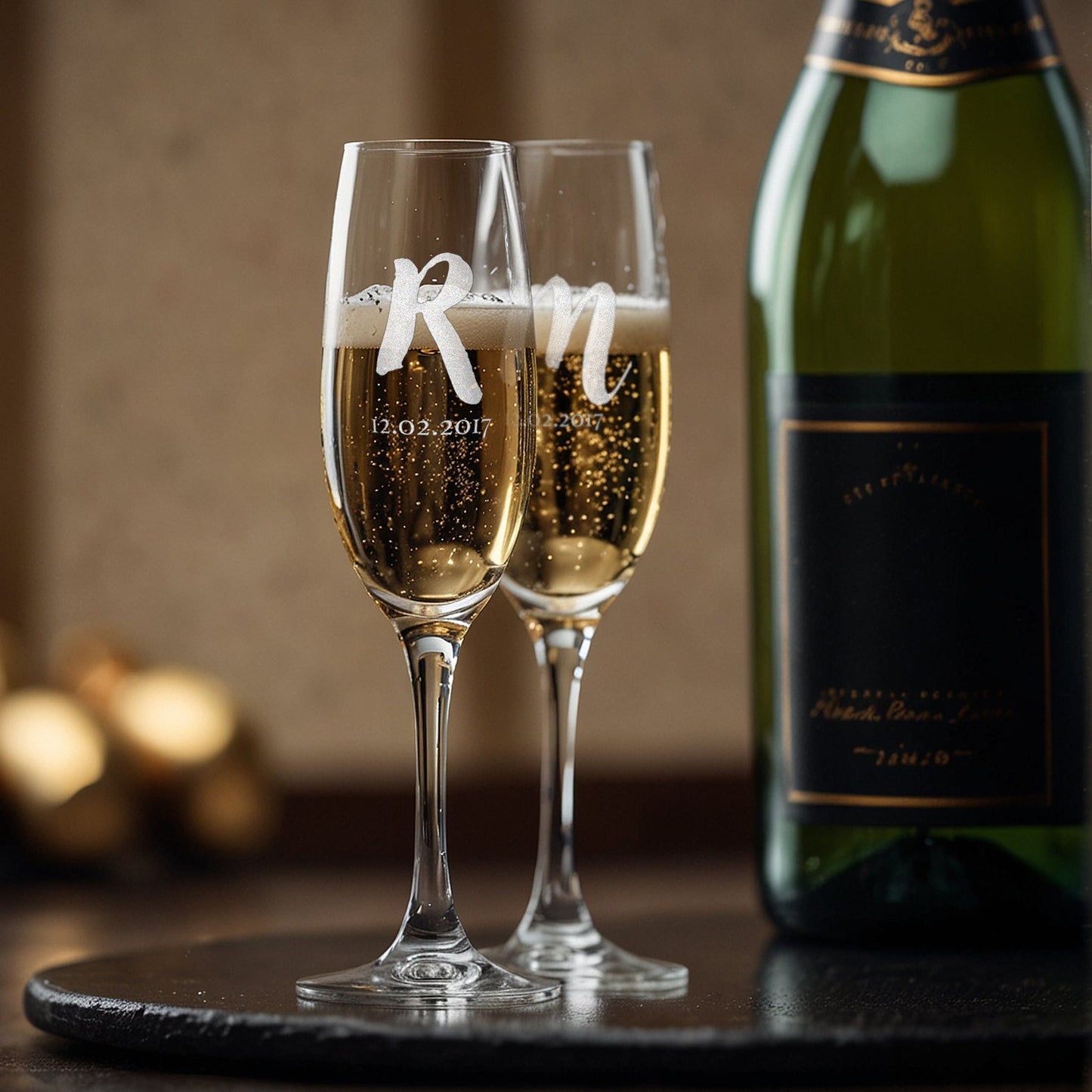 Initials Engraved Champagne Glasses | Set of 2 | Engraved Date - withmuchlove