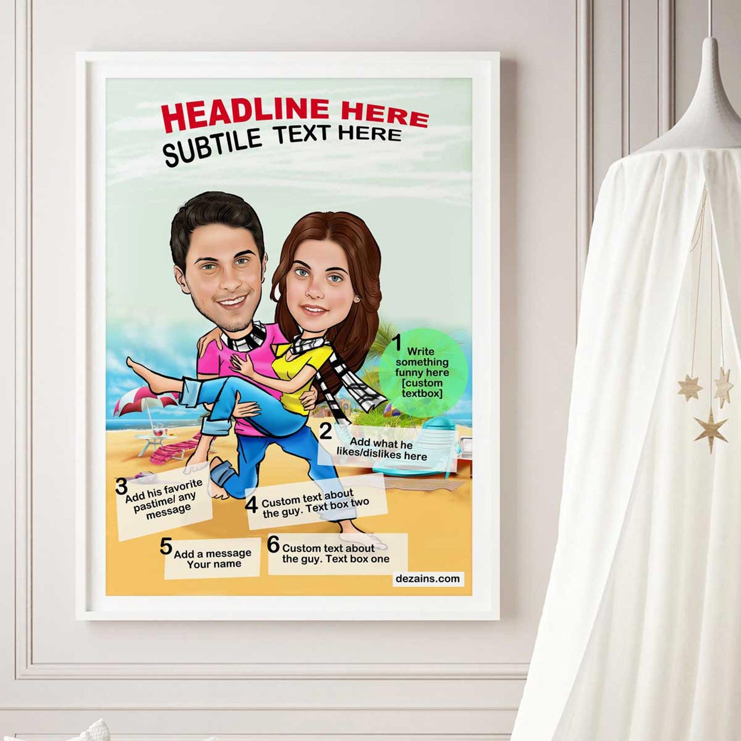 Caricature Poster for Couple - On the Beach