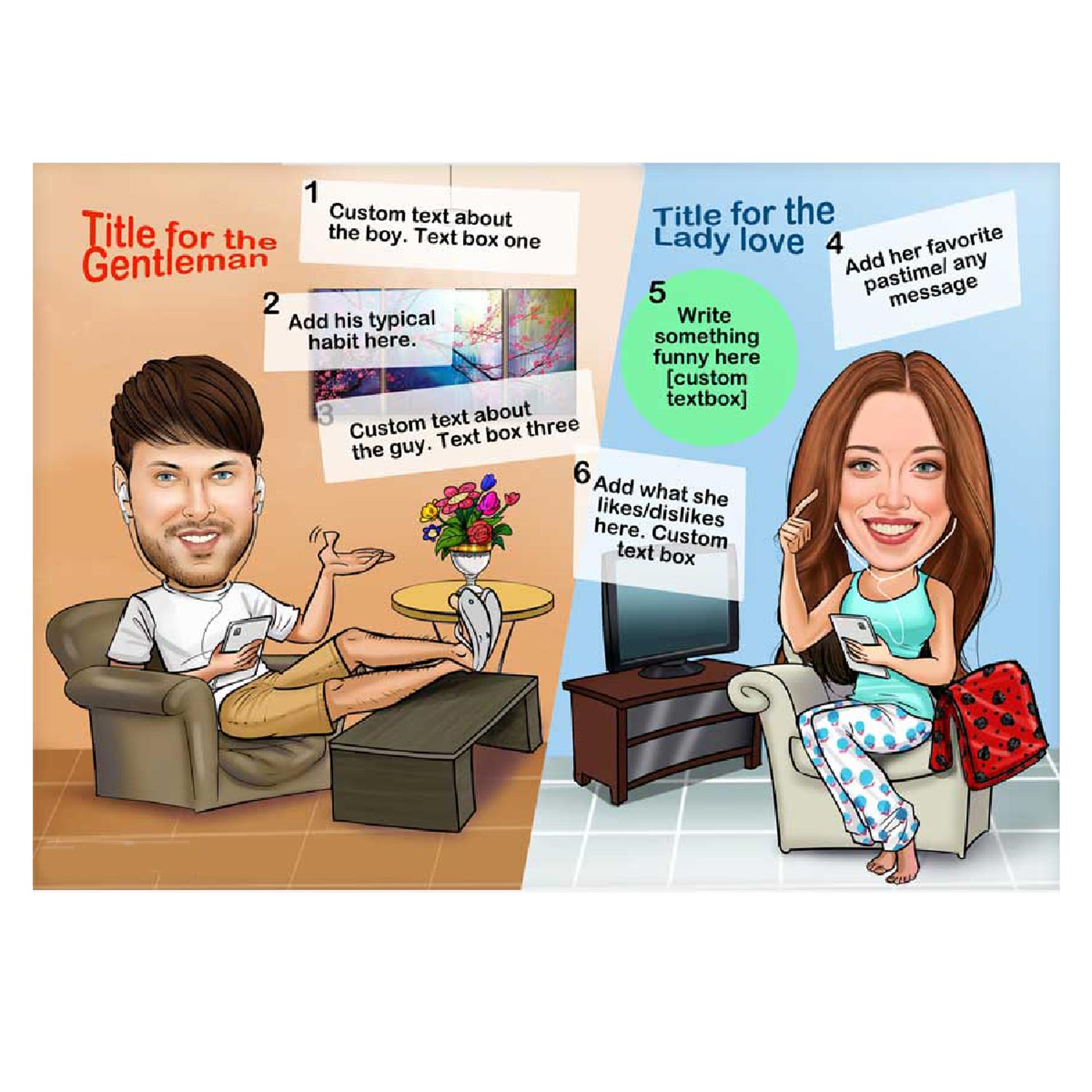 Caricature Poster for Couple - Long Distance - withmuchlove