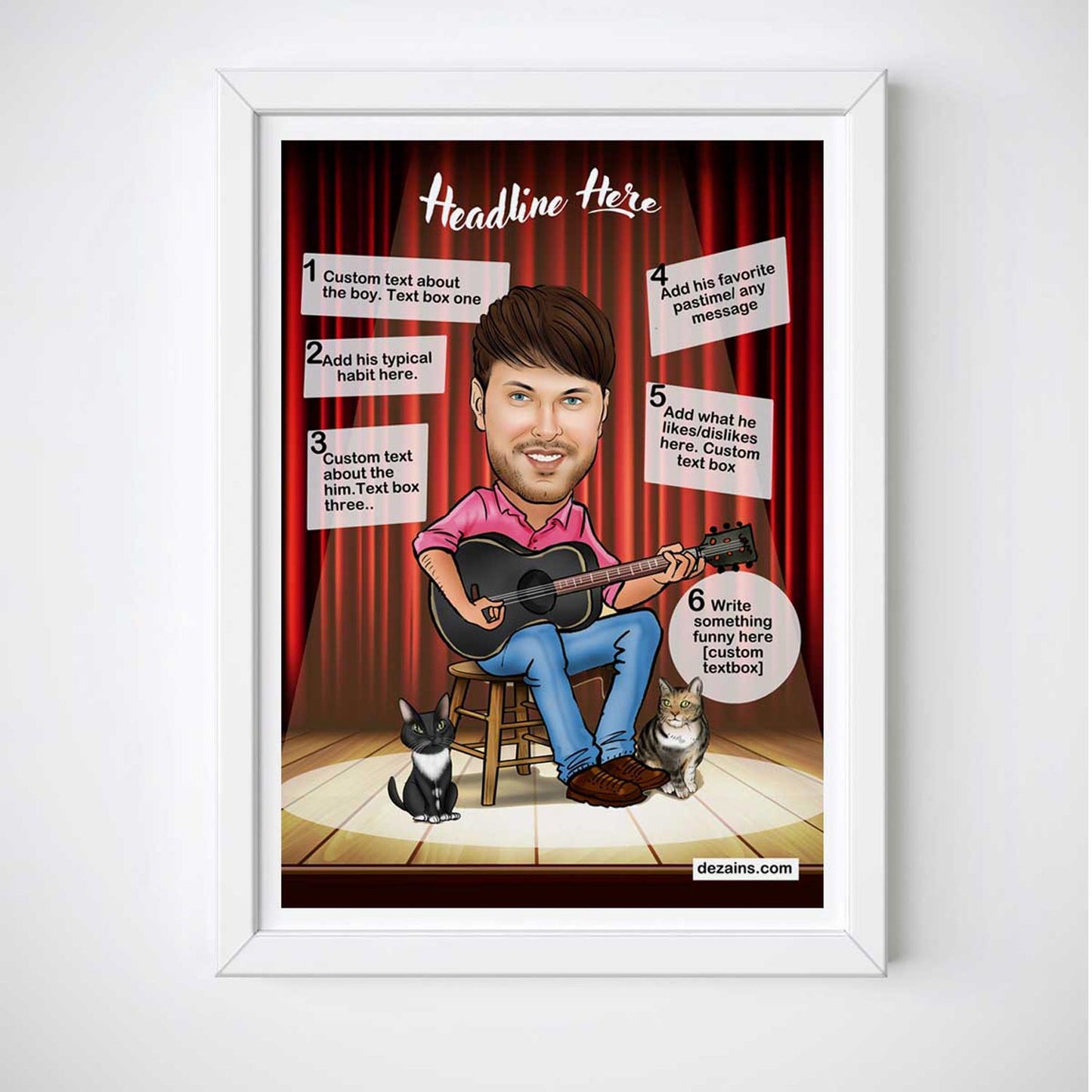Caricature Poster for Him - Guitarist - withmuchlove