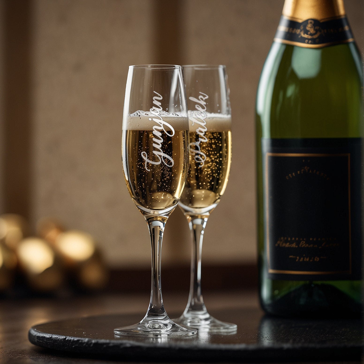 Custom Engraved Champagne Glasses | Set of 2 | Names - withmuchlove