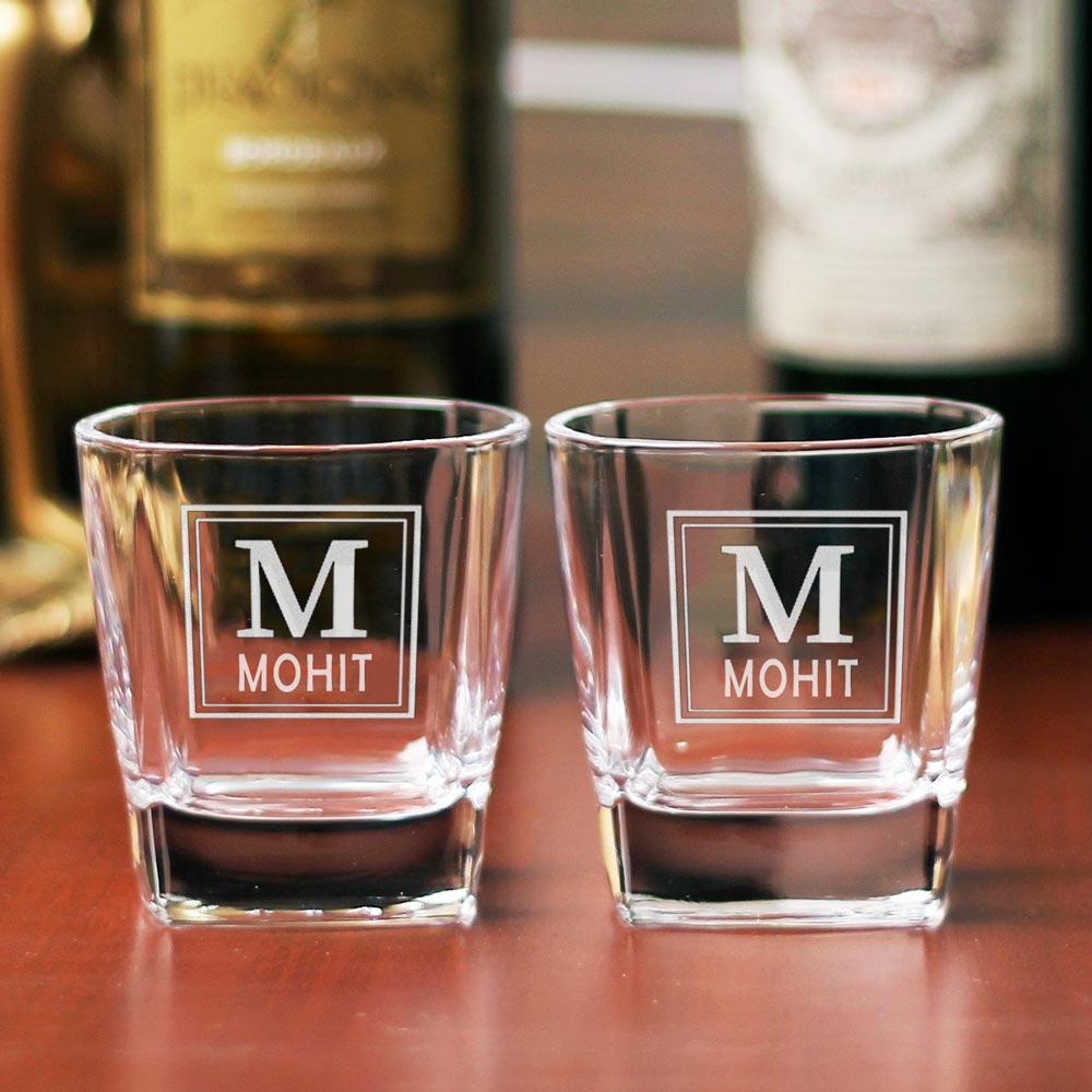 Custom Engraved Whiskey Glasses | Set of 2 | Initial + Name - withmuchlove