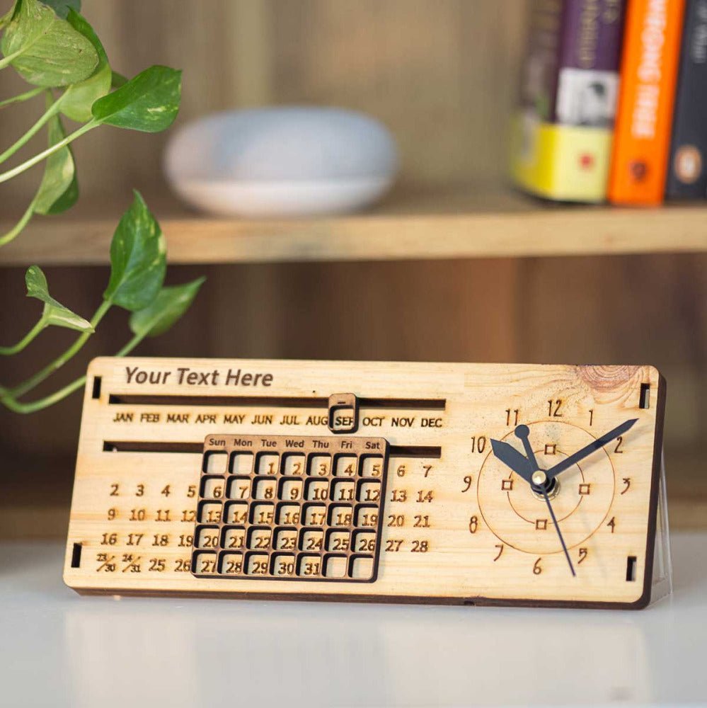 Wooden Perpetual Calendar with Clock - withmuchlove